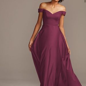 OFF-THE-SHOULDER SATIN A-LINE BRIDESMAID DRESS